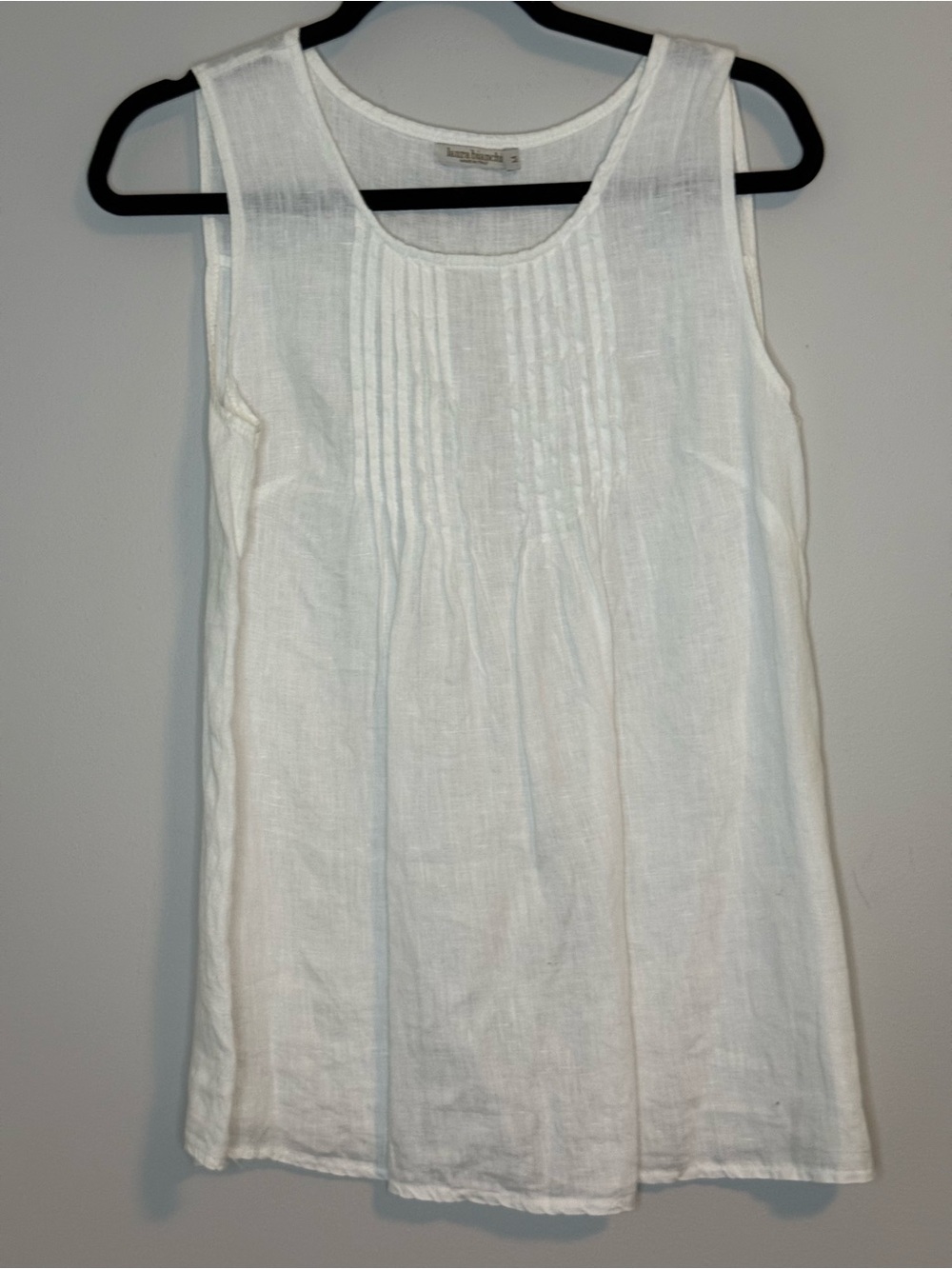 White Pintuck Sleeveless Linen Tank by Laura Bianchi